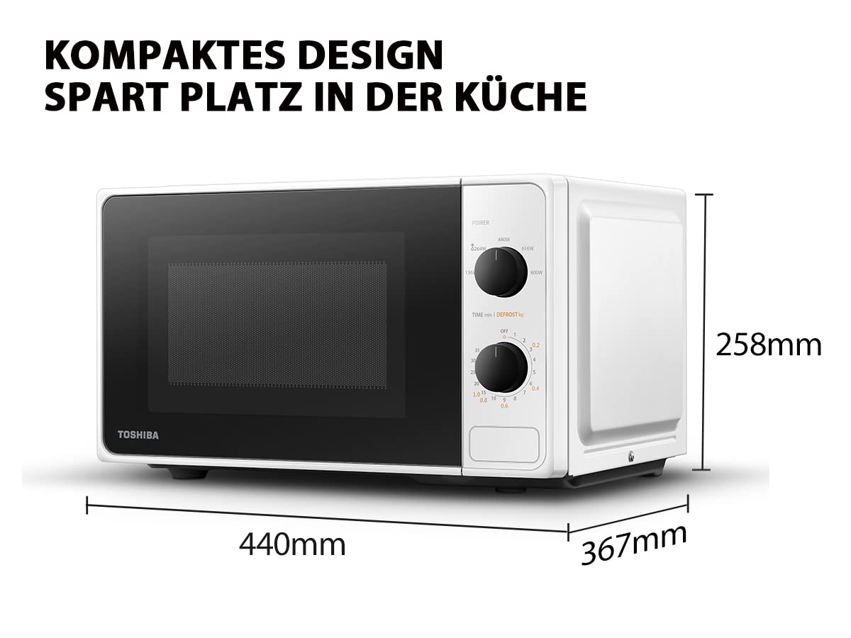 Toshiba MW2-MM20PF(BK) Freistehend Mikrowelle/Solo-Mikrowelle / 20L / 800W / 5 Leistungsstufen mit praktischer Auftaufunktion/LED-Beleuchtung im Innenraum/Schwarz