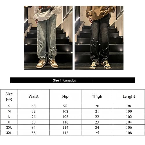 Y2K Vintage Effect Baggy Jeans for Men with Cross Print