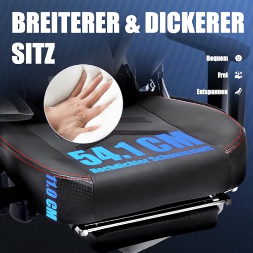 COLAMY Gaming Stuhl mit Fußstütze 160 KG Belastbarkeit-Computer Gamer PC Stuhl, Ergonomisch Hohe Rückenlehne, Verstellbare Rückenlehne, 3D Armlehnen, Kopfstütze und Lordosenstütze, Schwarz