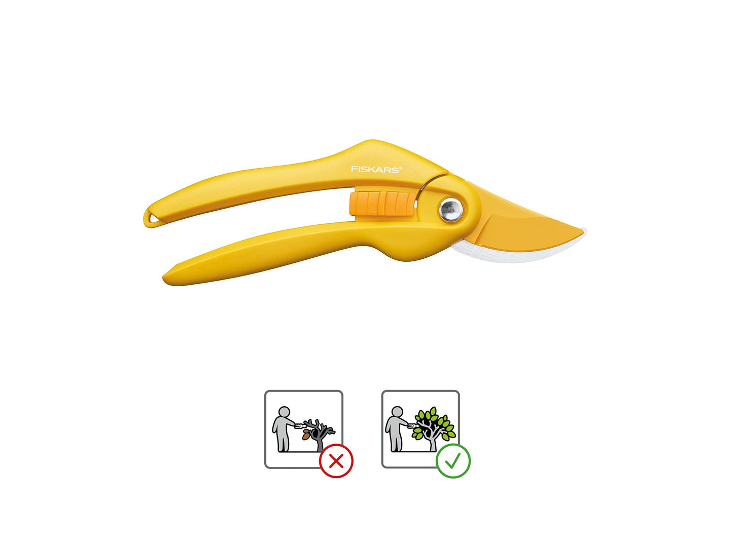 Fiskars Bypass-Gartenschere für frische Äste und Zweige, Antihaftbeschichtet, Hochwertige Stahl-Klingen, Länge: 20 cm, Schwarz/Orange, SingleStep