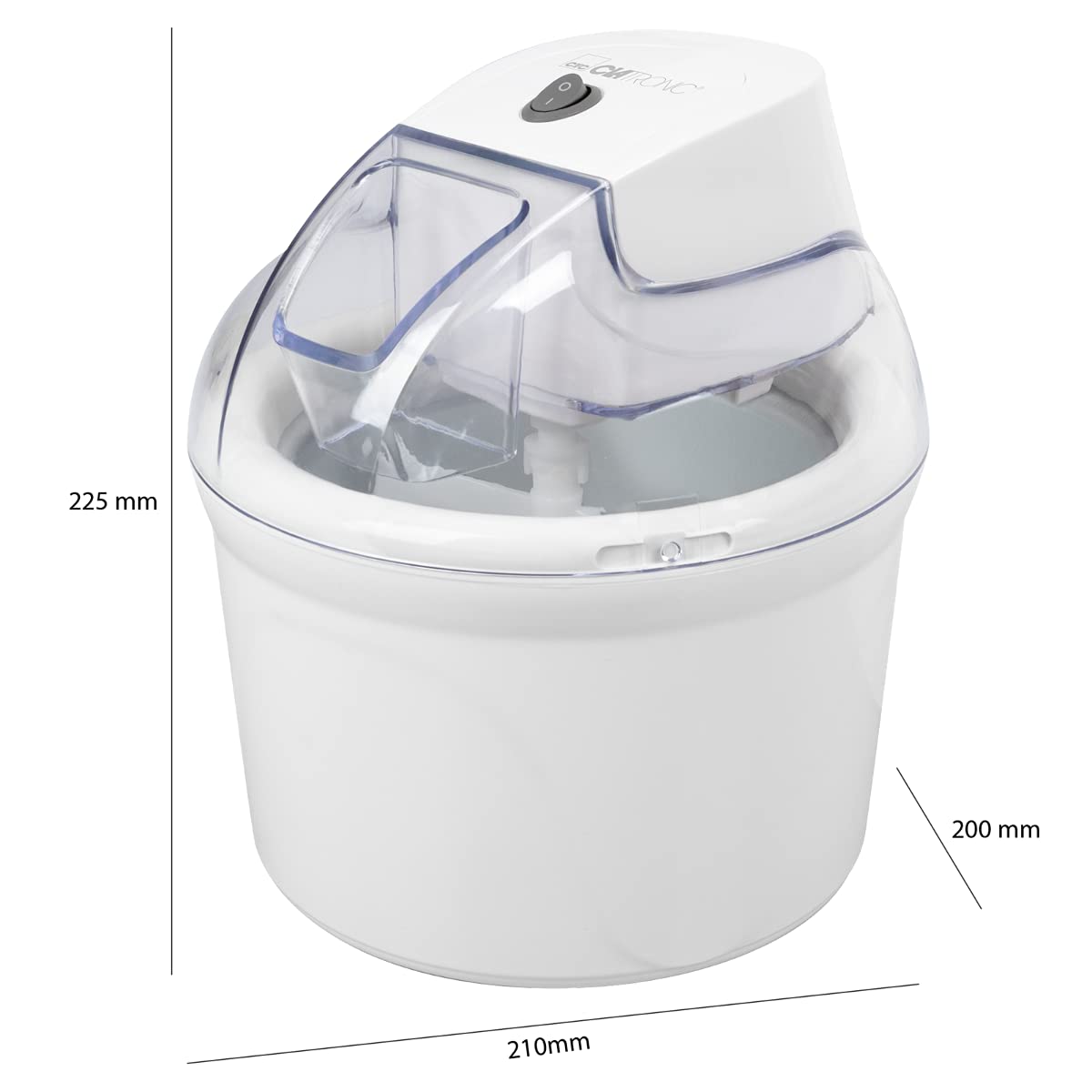 Clatronic Eismaschine | bis zu 1500 ml | Sorbet, Eiscreme, Frozen Joghurt | Zubereitungszeit: 20-40 Minuten | Inkl. Rezeptvorschläge | Nachfüllöffnung | Speiseeisbereiter mit Kältespeicher | ICM 3764