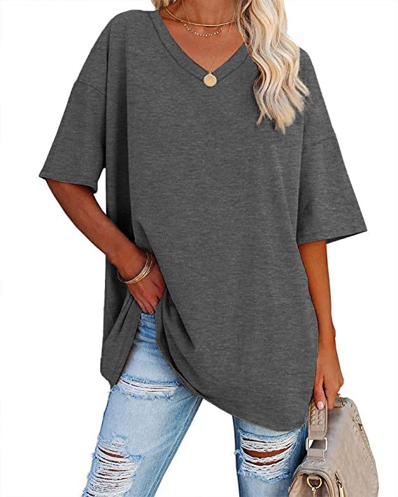 Ebifin Women's Oversized V-Neck T-Shirt