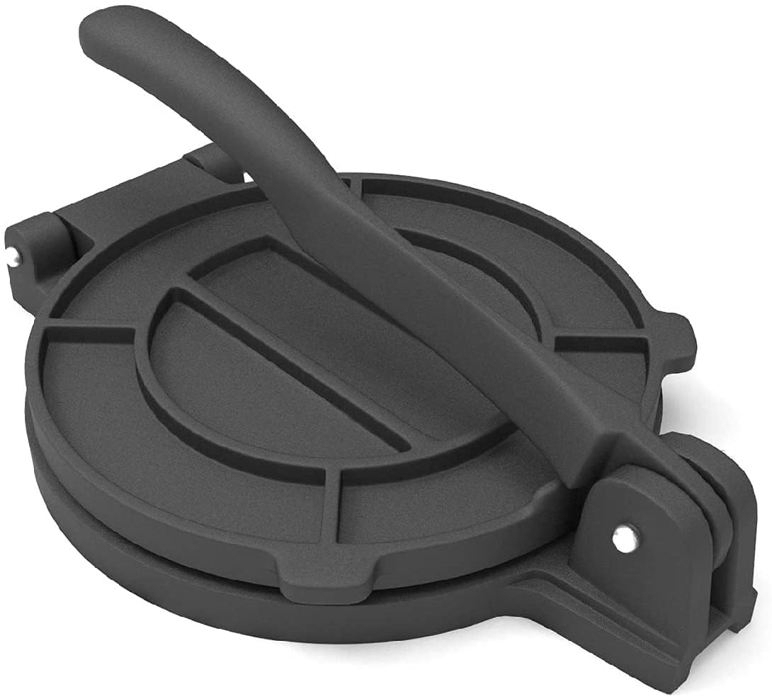 Tortilla Presse - Gusseisen Tortilla Press 25cm, Roti Maker, Pre-Seasoned Tortilla Maker, Heavy- Duty Taco Presse, Justierbare Tortilla Presse für hausgemachte Tortillas, Schwarz