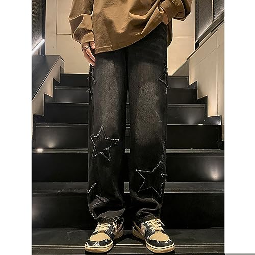 Y2K Vintage Effect Baggy Jeans for Men with Cross Print