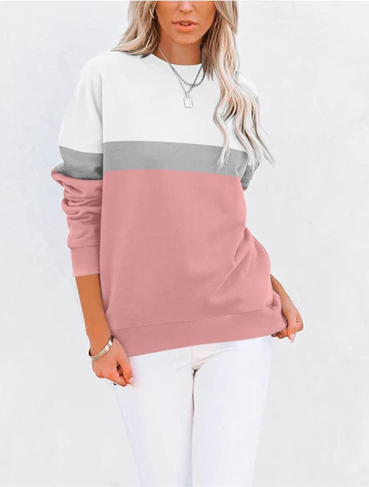 BUHIM Women’s Colorblock Sweatshirt – Casual Crewneck Long Sleeve Pullover