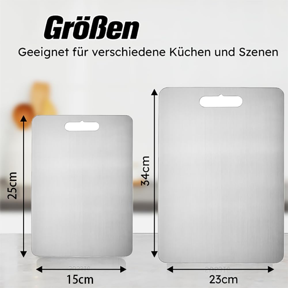 Schneidebrett-Titan, 2 Stücks Schneidbrett Edelstahls, Titaniums Schneidebrett, Doppelseitiges Schneidebretter, Küchenbrett Cutting-Board, Schneidebretter Küchenzubehör(34 x 23cm+25 x 15cm)