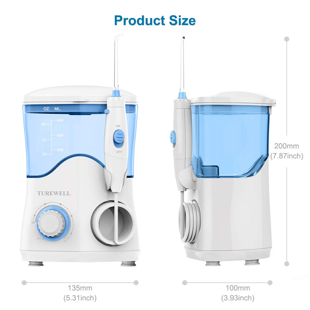 TUREWELL Elektrische Munddusche, Profi-Munddusche mit 10 einstellbaren Wasserdruckwerten, 600ml Fassungsvermögen und 8 multifunktionalen Düsenspitzen (Schwarz)