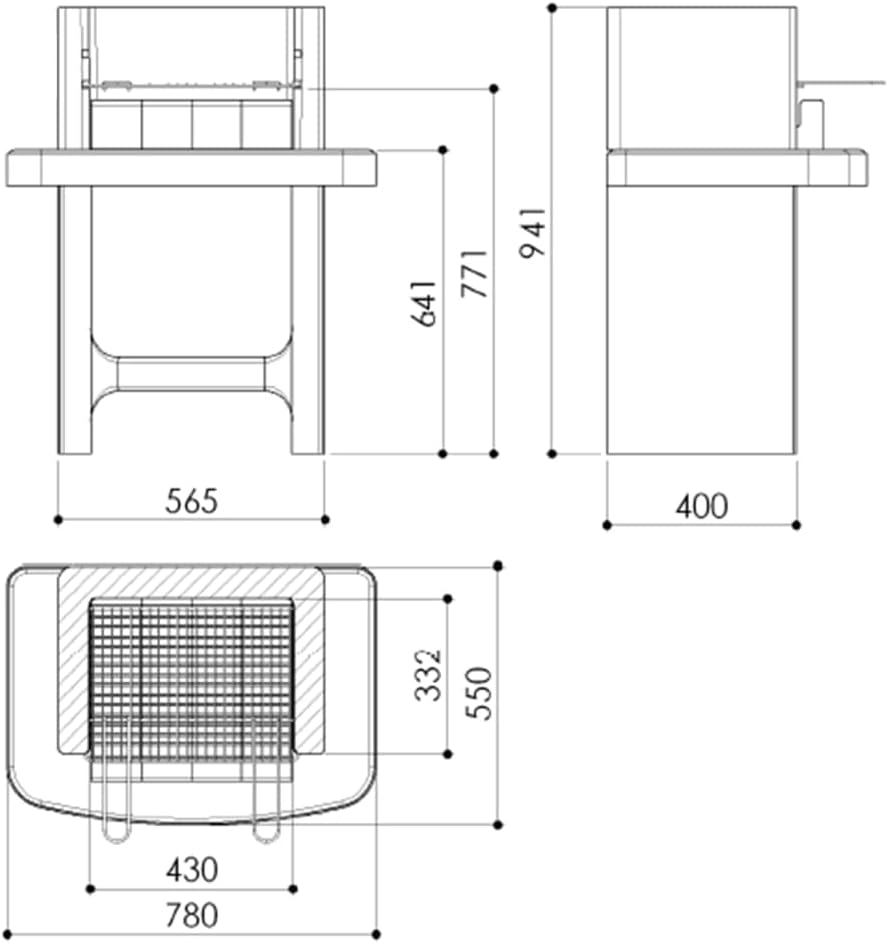 Concrete charcoal grill with shelf, article material: concrete