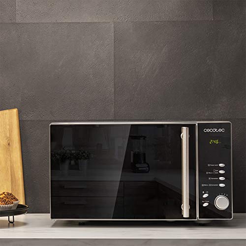 Cecotec Mikrowelle Pro Clean 5110 Inox. 700 W, Grill 800 W, 20 L, Ready 2 Clean, Beschichtung 3D Wave Frontspiegel, 8 Programme,60 Min Timer, LED, Edelstahl In Silber Schwarz