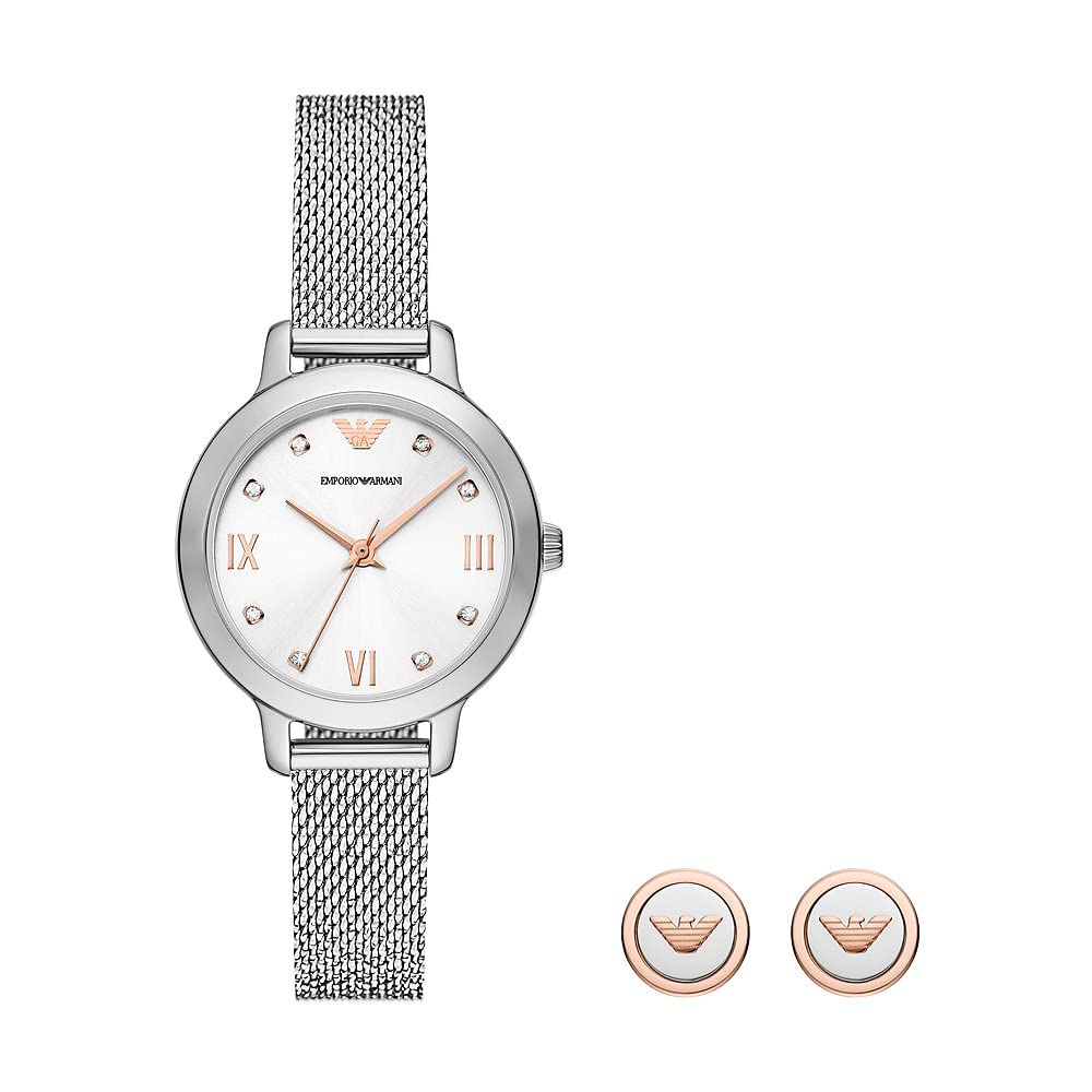 Emporio Armani Damenuhr, Dreizeiger Quarzwerk und 32mm Gehäusegröße mit Edelstahl-, Leder- oder Silikonarmband