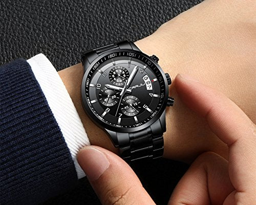 CRRJU Herren Uhr Business Edelstahl wasserdichte Chronographen mit Kalender Armbanduhr Edelstahlband Stoppuhr Analog Quarzuhr