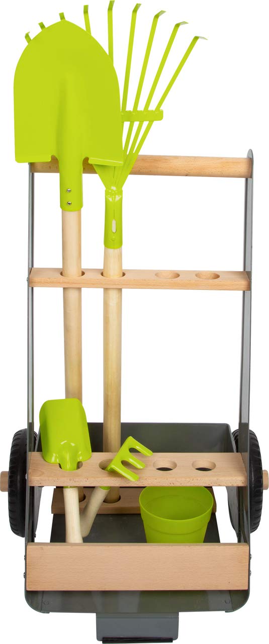 small foot Großes Gartenset aus Holz und Metall, mit Schubkarre, Spaten, Harke uvm., ab 3 Jahren, 12014