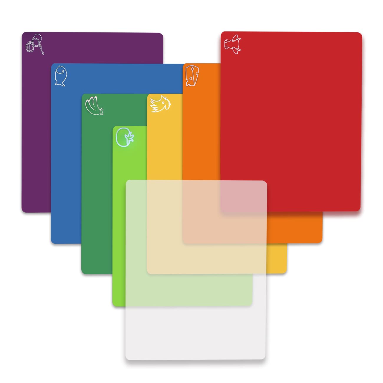 Kunststoff-Schneidebretter für die Küche, Fotouzy Flexible Schneidematten mit Loch, 4er-Set, BPA-frei, Rutschfeste Rückseite, Spülmaschinenfest, Multi Grau, 30x38cm