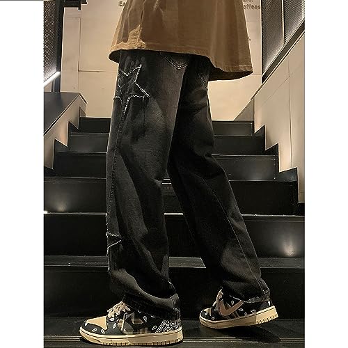 Y2K Vintage Effect Baggy Jeans for Men with Cross Print