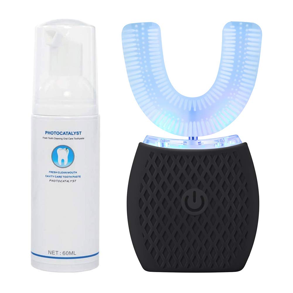Ultraschall Zahnbürste, Automatische Zahnbürste, Schall Zahnaufhellung Zahnbürste mit Timer, 360° Ultraschall Elektrische Zahnbürste für Erwachsene, Kabelloses Aufladen (Black)