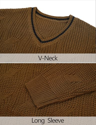 AIEOE Men’s V-Neck Cable Knit Sweater – Long Sleeve Casual Pullover