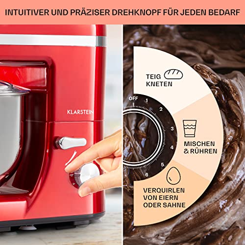 Klarstein Küchenmaschine, Knetmaschine mit 5L Schüssel, 1800W Profi Küchenmaschine mit Knethaken und Schneebesen, Universal Küchenmaschine mit 6 Stufen, Teigmaschine zum Rühren, Kneten und Aufschlagen