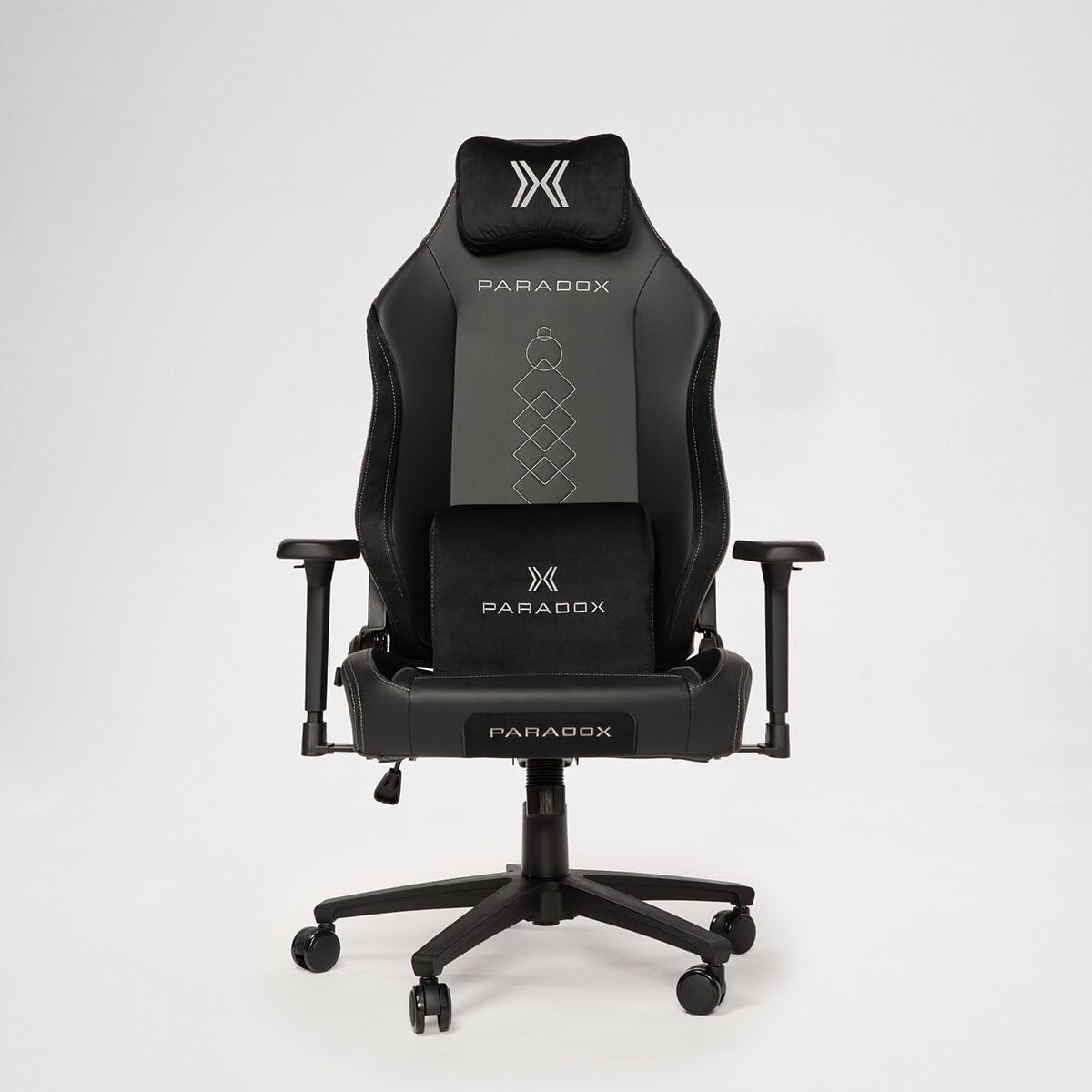 PARADOX - Gaming Stuhl - Schreibtischstuhl Ergonomisch - Verstellbare Armlehnen und Rückenlehne, Liegefunktion, Kissen, 125 kg Belastbar - Vanguard Crimson Arovs, Schwarz, Rot, Pfeil-Muster