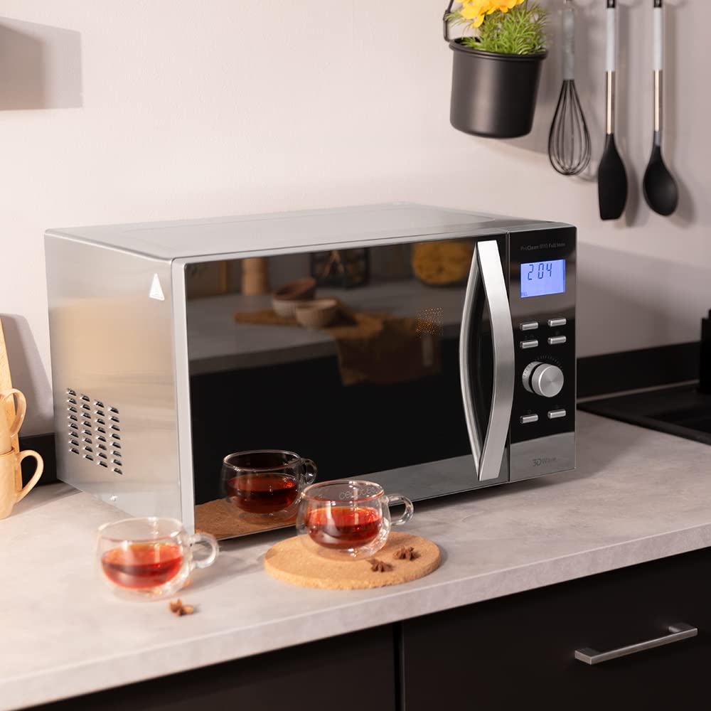Cecotec Mikrowelle Pro Clean 5110 Inox. 700 W, Grill 800 W, 20 L, Ready 2 Clean, Beschichtung 3D Wave Frontspiegel, 8 Programme,60 Min Timer, LED, Edelstahl In Silber Schwarz