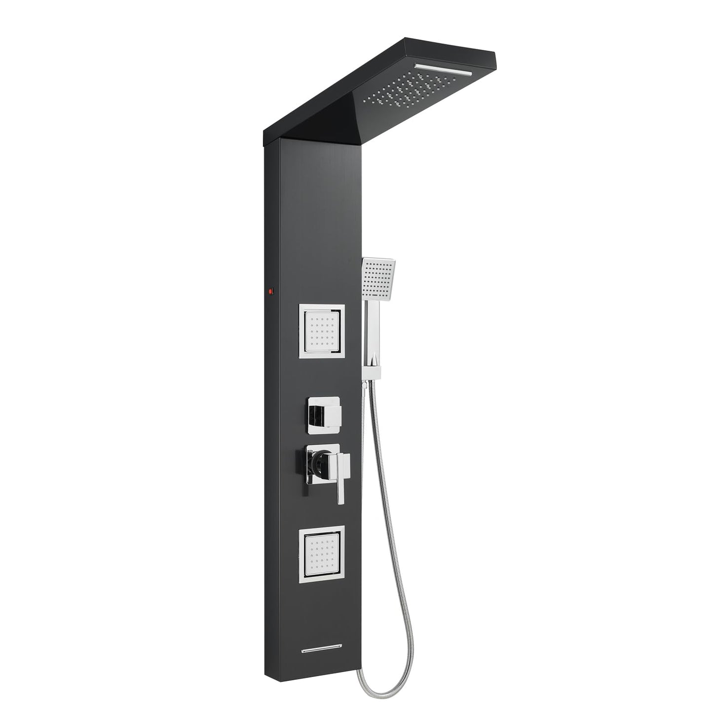 LED Duschpaneel mit Thermostat, OUGOO 6 Funktionen Duschpaneel mit Armatur, Regendusche, Wasserfalldusche, 2-Typ-Massagedüsen, Handbrause und Badewanneneinlauf, 304 Edelstahl, Schwarz