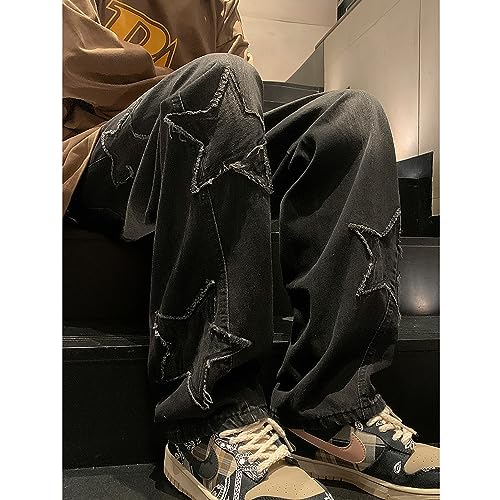Y2K Vintage Effect Baggy Jeans for Men with Cross Print