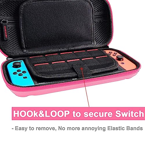 daydayup Tasche Kompatibel mit Nintendo Switch und New Switch OLED, Harte Tragetasche Hülle Case für die Nintendo Switch, Schutzhülle mit Aufbewahrung für 20 Spiele, Konsole & Zubehör - Schwarz