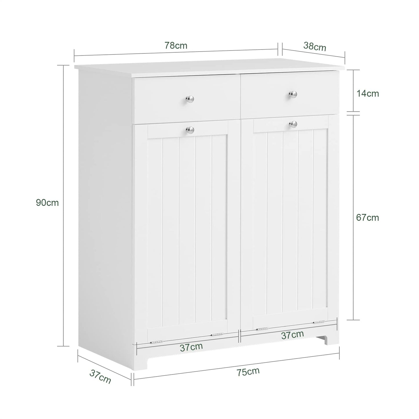 SoBuy Badezimmerschrank mit Wäschekorb Schmaler Badschrank Hoch Badregal Stehend mit 6 Ablagen und 2 Schubladen Wäscheschrank Schmal für Badezimmer Nische Weiß 60x37x171 cm BZR104-W