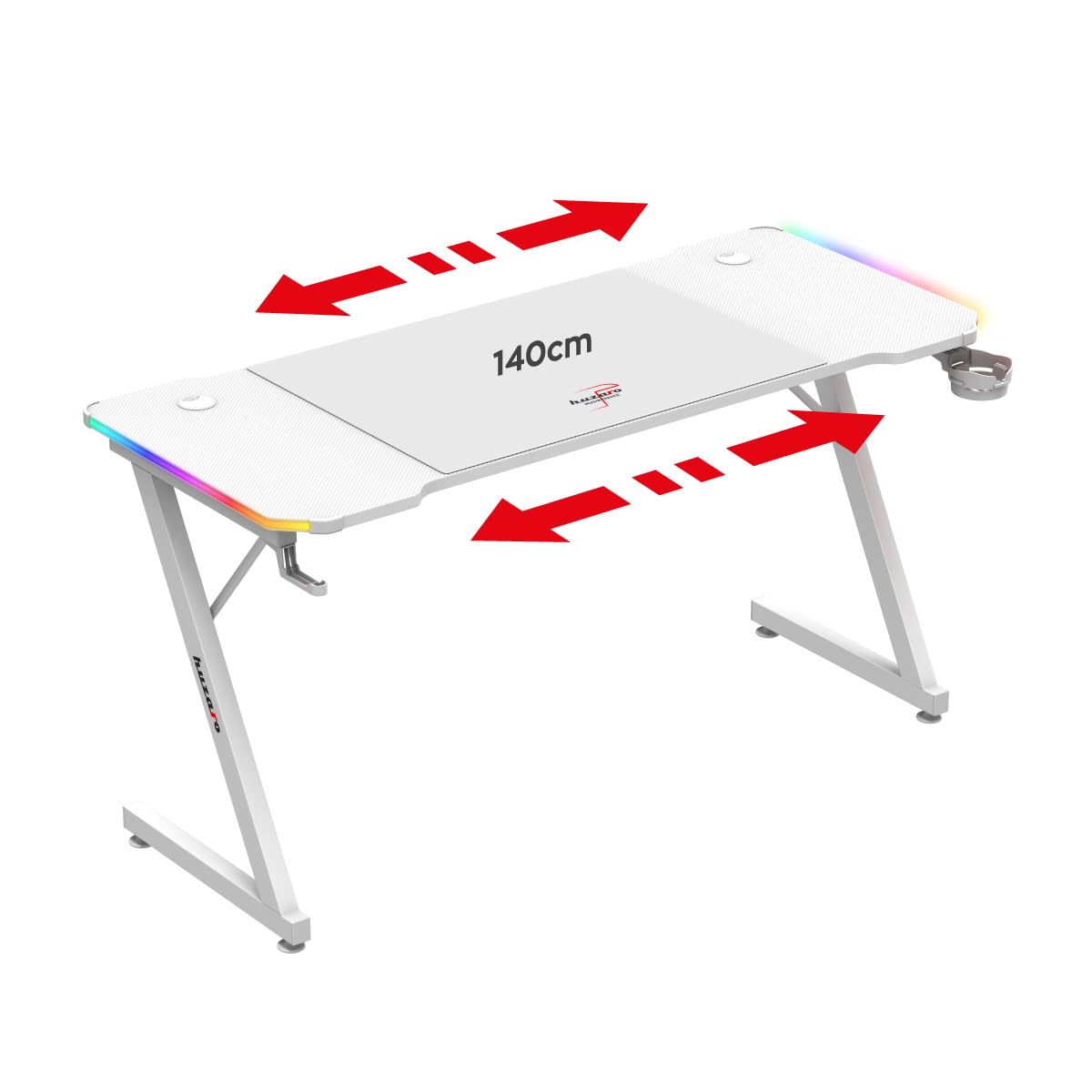 huzaro Hero 4.8 RGB | LED Gaming PC Tisch XXL Schreibtisch | Inklusive Mauspad | Kopfhörerhaken Getränkehalter | Kabelorganisator | Carbon Tischplatte | Stabiler Computertisch | 160x60cm | Schwarz
