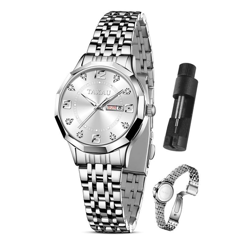Taxau Uhr Frauen Luxus Edelstahl Uhren Frauen Kleid für Frauen wasserdichte Analog Quarz Damenuhren Klassische Reloj para Mujer