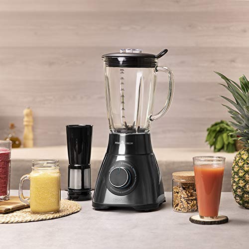 Cecotec Standmixer Power Black Titanium 1800MAX Blend It, 1800 W maximale Leistung, 5 Geschwindigkeiten, 6 Klingen aus Edelstahl, Ice-Crush-Funktion, Turbo- und Smoothie-Funktion, AutoClean-Funktion