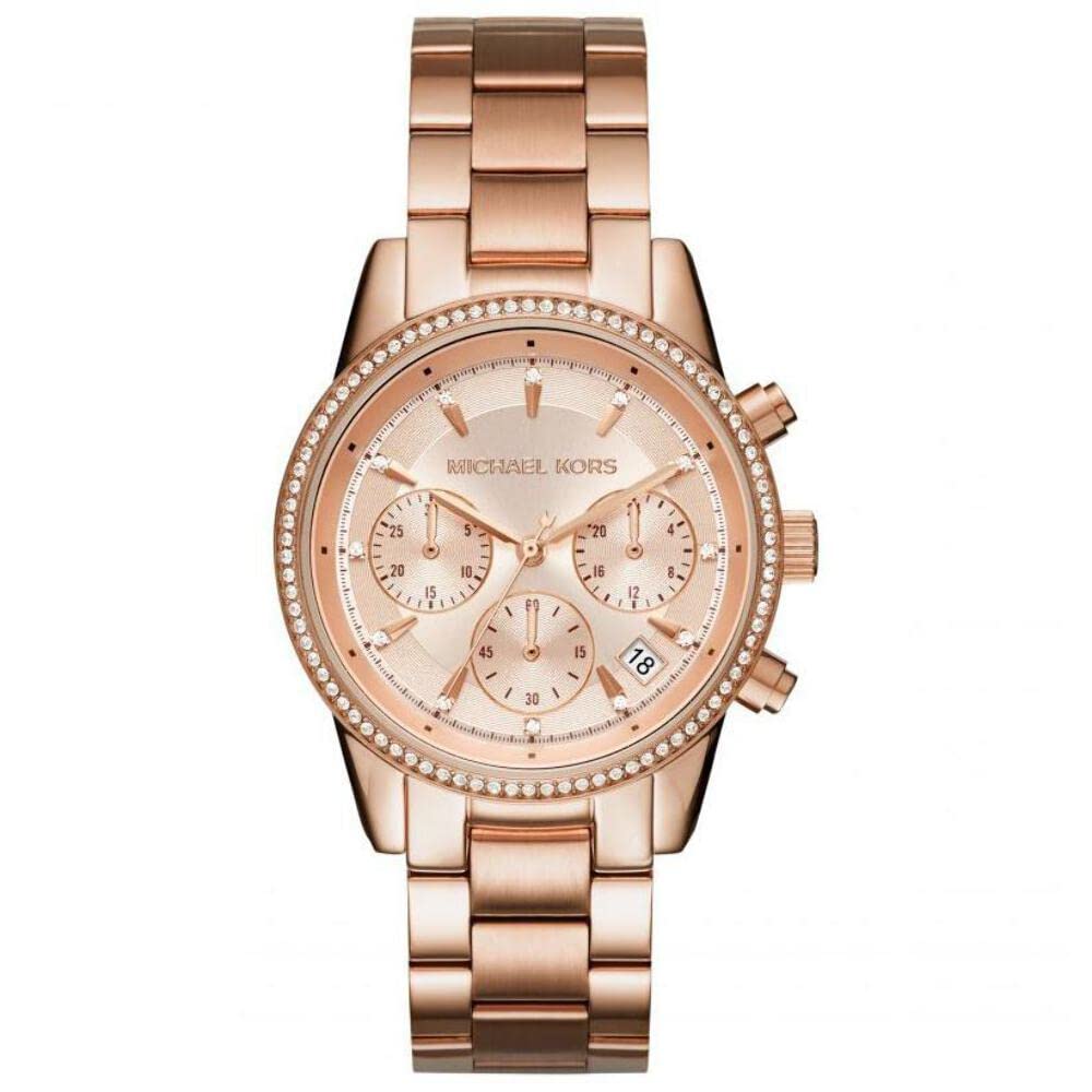 Michael Kors ladies' watch Ritz, 37 mm case size, quartz chronograph movement, stainless steel bracelet