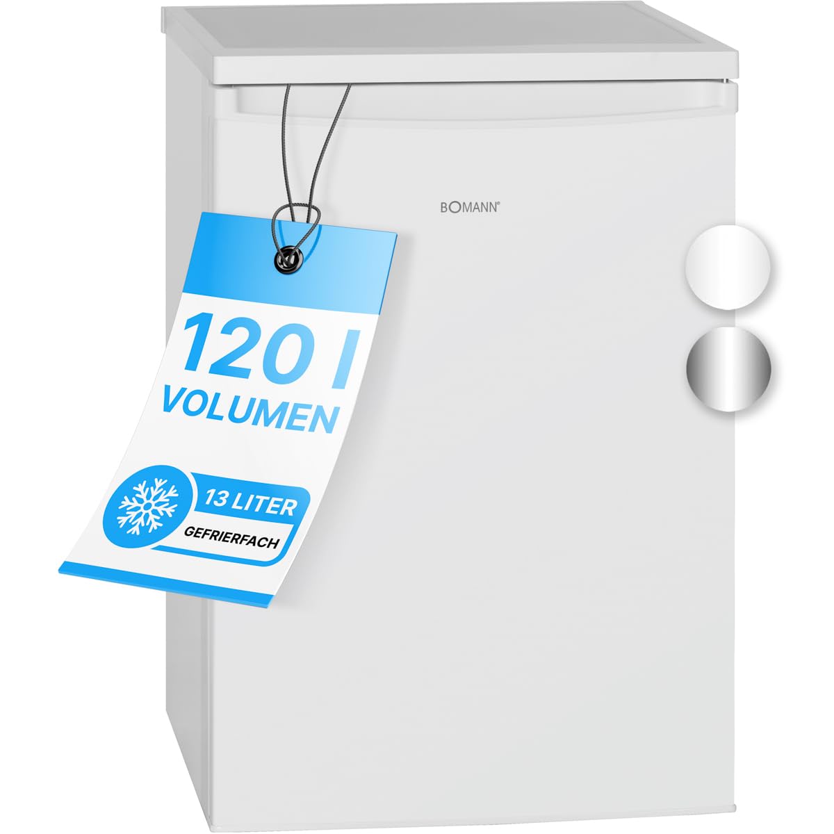 Bomann® Kühlschrank mit Gefrierfach | Kühlschrank klein mit 120L Nutzinhalt | Kühlen 107L & Gefrieren 13L | Fridge mit 3 Türablagen & 2 Glasablagen | wechselbarer Türanschlag