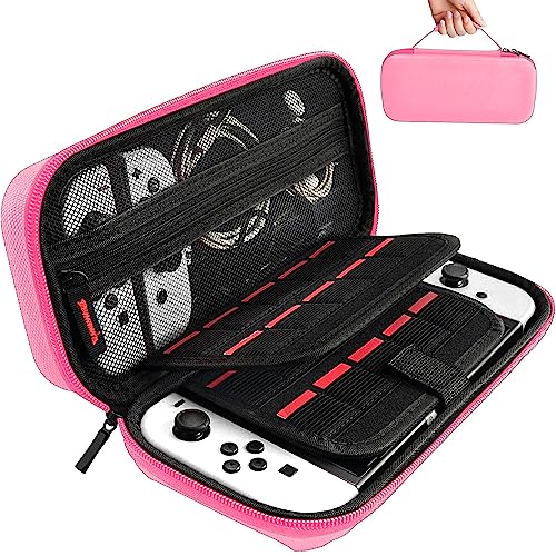 daydayup Tasche Kompatibel mit Nintendo Switch und New Switch OLED, Harte Tragetasche Hülle Case für die Nintendo Switch, Schutzhülle mit Aufbewahrung für 20 Spiele, Konsole & Zubehör - Schwarz
