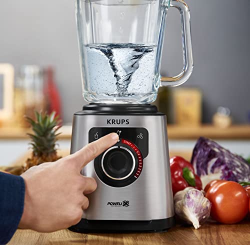Krups KB403D Perfectmix + Hochleistungsstandmixer | 1.200W | 28.000 UpM | 2L Glasbehälter | 3 voreingestellte Programme | Powelix- Technologie | Edelstahl/Dunkelgrau