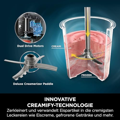 Ninja CREAMi Eismaschine & Dessertmaschine mit 3 Behältern, 7 Programmen, Herstellung von Eis, Gelato, Sorbet, Smoothie-Bowls, Milchshakes und mehr, Schwarz/Silber, 1,4L Eiscreme Kapazität, NC300EU
