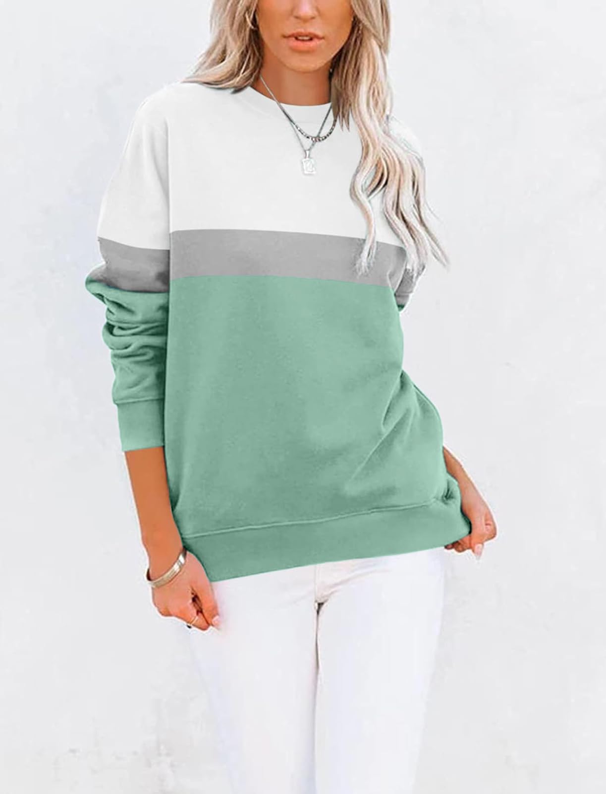 BUHIM Women’s Colorblock Sweatshirt – Casual Crewneck Long Sleeve Pullover
