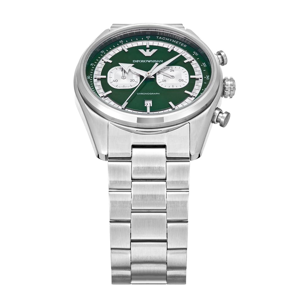 Emporio Armani Uhr für Männer, 2 Unterzifferblätter Chronographenwerk und 43mm Gehäusegröße mit Edelstahl-, Leder- oder Silikonarmband
