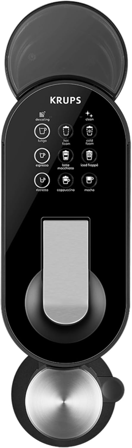 Nespresso Krups Atelier Kaffeemaschine mit Milchaufschäumer, 1 L Wassertank, inkl. Glastasse+Kapseln, 19bar Druck, schwarz/silber