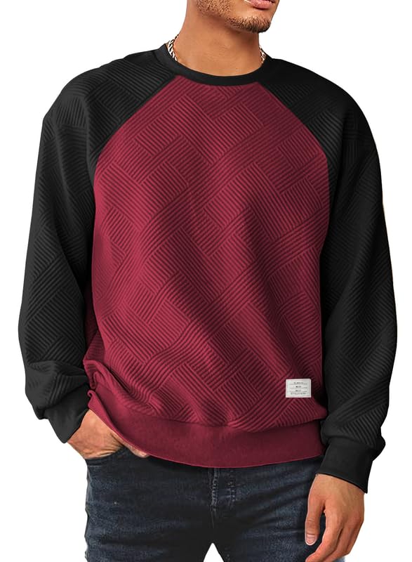 Men’s Crew Neck Colorblock Sweatshirt – Casual Raglan Pullover