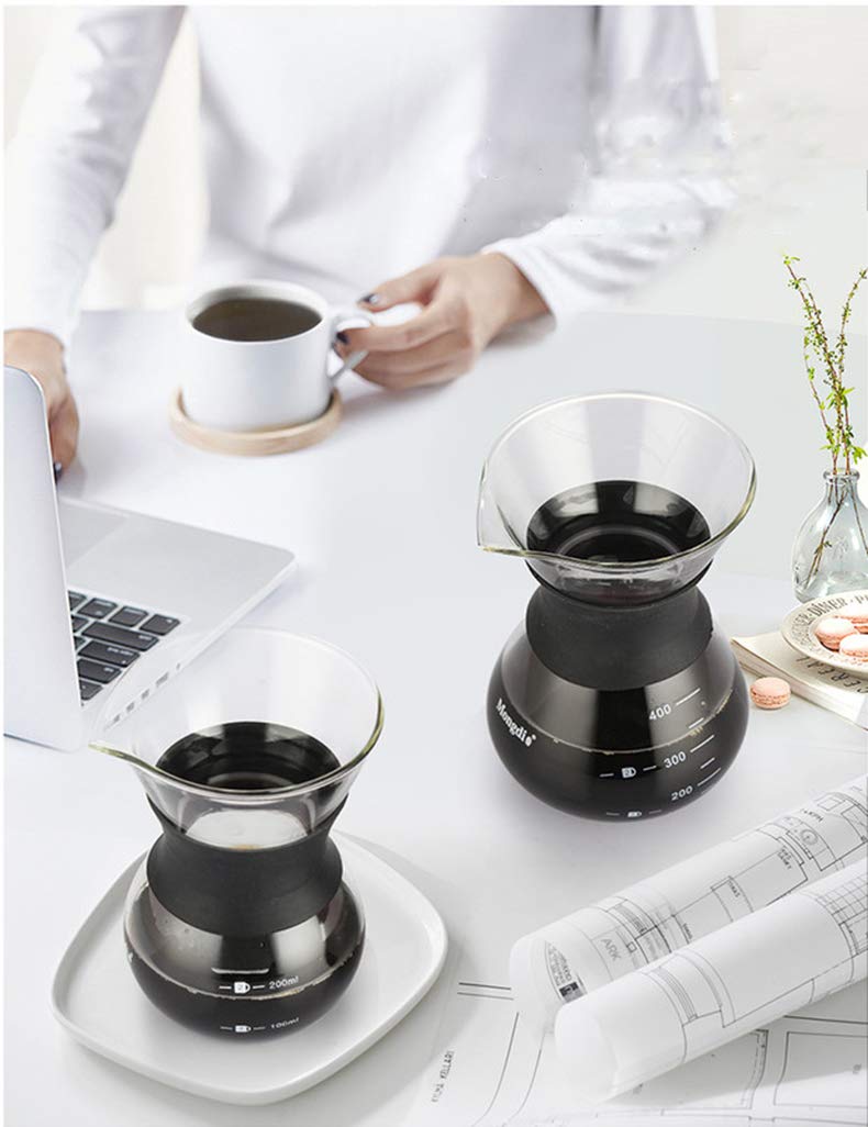 YunNasi Pour Over Kaffeebereiter Hand Kaffee Edelstahl Handfilter aus Glas mit Permanentfilter Schwarz