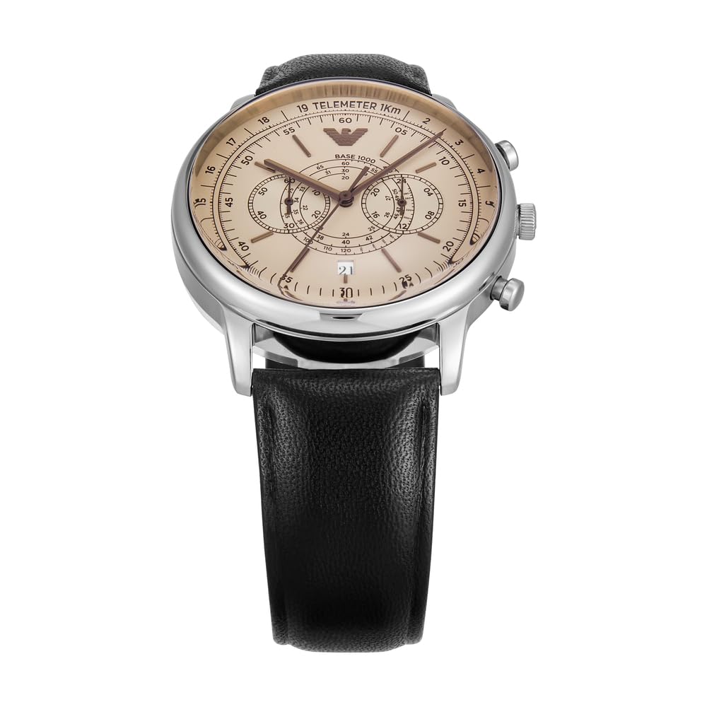 Emporio Armani Uhr für Männer, 2 Unterzifferblätter Chronographenwerk und 43mm Gehäusegröße mit Edelstahl-, Leder- oder Silikonarmband