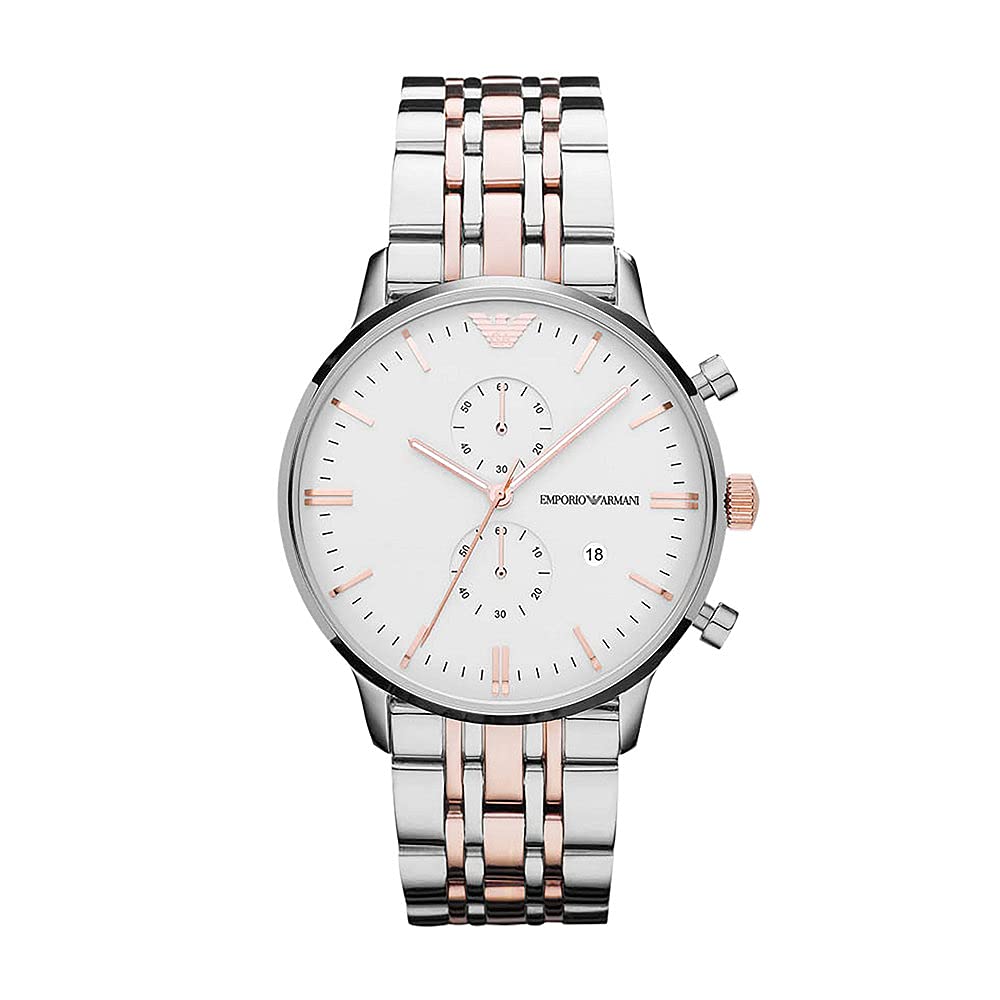 Emporio Armani Uhr für Männer, 2 Unterzifferblätter Chronographenwerk und 43mm Gehäusegröße mit Edelstahl-, Leder- oder Silikonarmband