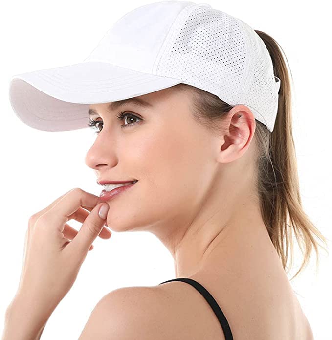 Womens Ponytail Hat Baseball Cap, Adjustable Criss Cross Baseball Cap High Bun Unisex Quick Drying Trucker Hats
