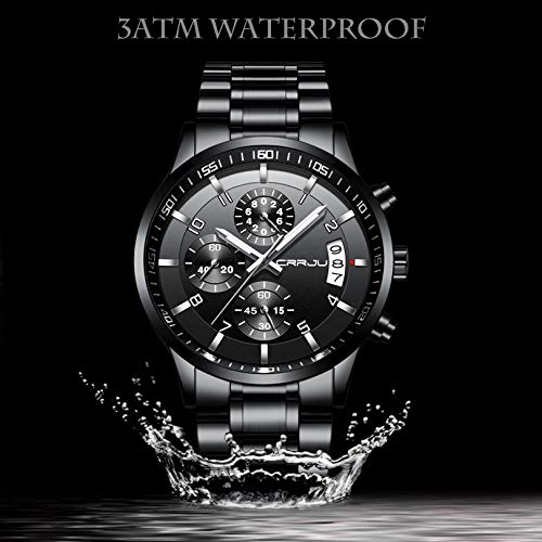 CRRJU Herren Uhr Business Edelstahl wasserdichte Chronographen mit Kalender Armbanduhr Edelstahlband Stoppuhr Analog Quarzuhr