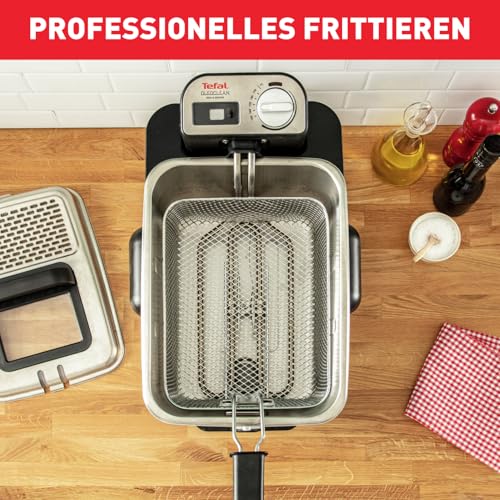 Tefal Oleoclean Pro Inox & Design Fritteuse, 2300W, Kapazität 1,2 Kg, Herausnehmbarer Ölbehälter, Automatische Öl/Fett Filterung, Timer, Thermostat, 3.5 L, Friteuse schwarz, Edelstahl, FR8040