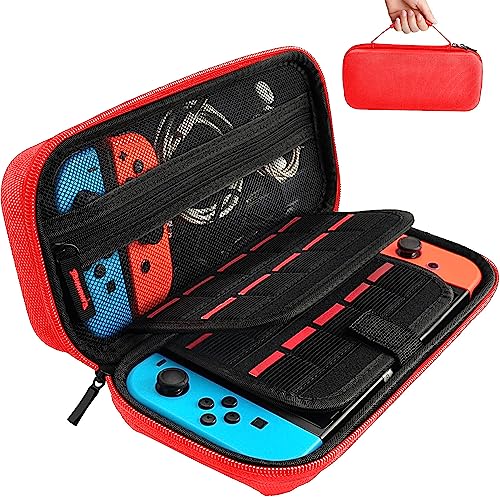 daydayup Tasche Kompatibel mit Nintendo Switch und New Switch OLED, Harte Tragetasche Hülle Case für die Nintendo Switch, Schutzhülle mit Aufbewahrung für 20 Spiele, Konsole & Zubehör - Schwarz