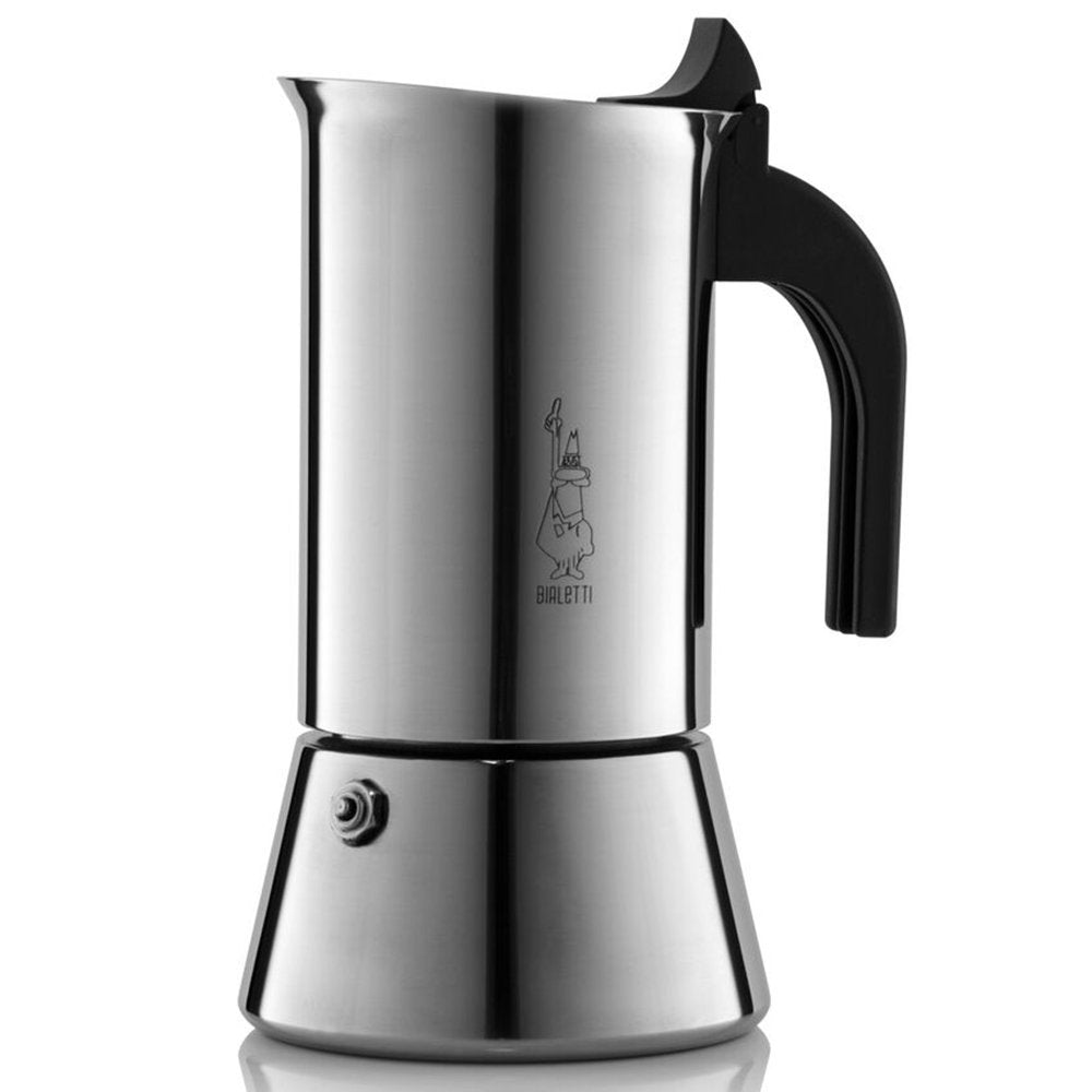 Bialetti - Neue italienische Espressomaschine Venus Induction aus Edelstahl, geeignet für alle Arten von Tellern, 4 Kaffeetassen (170 ml), Silber