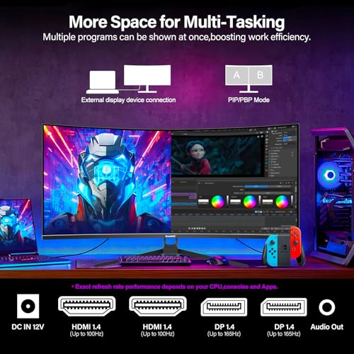 Gawfolk Curved Monitor 27 Zoll 100Hz, PC Bildschirm mit Lautsprecher 1080P, 1800R 75Hz Computerbildschirm mit Eye Care Technologie HDMI VGA, unterstützt VESA