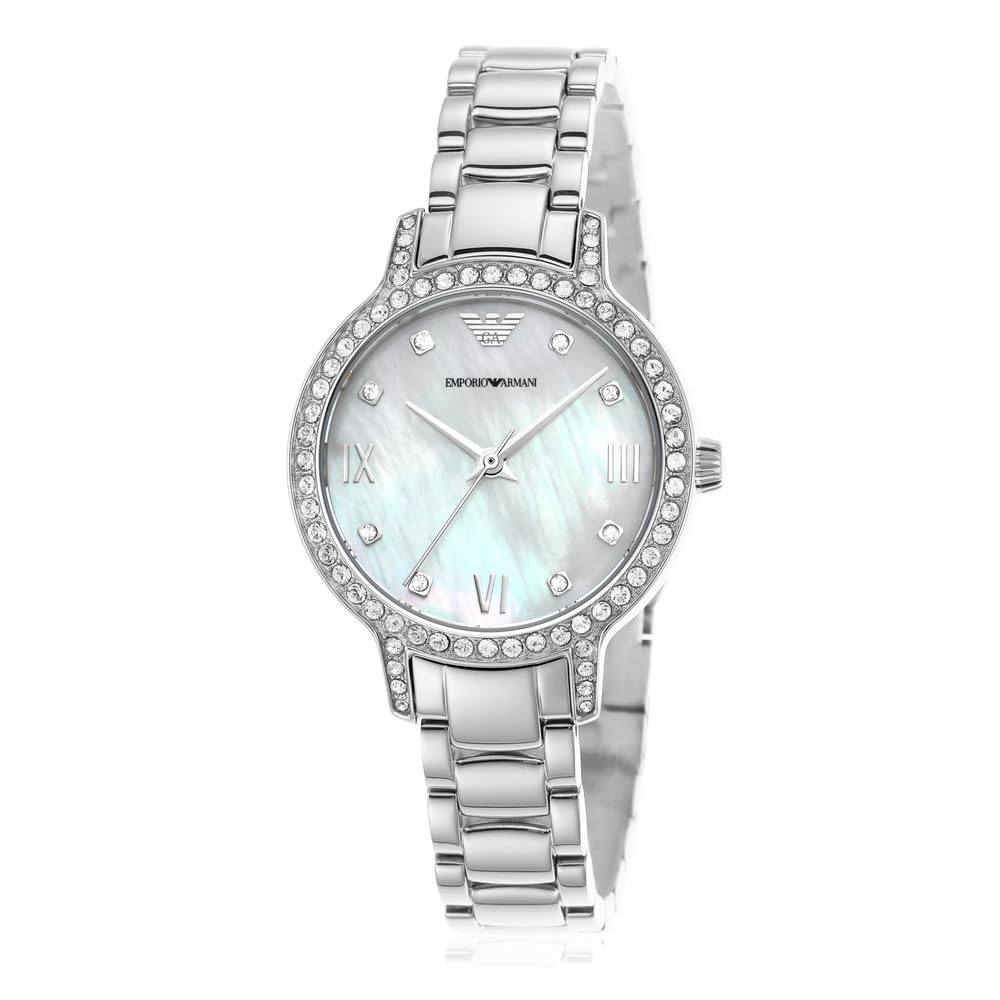Emporio Armani Damenuhr, Dreizeiger Quarzwerk und 32mm Gehäusegröße mit Edelstahl-, Leder- oder Silikonarmband