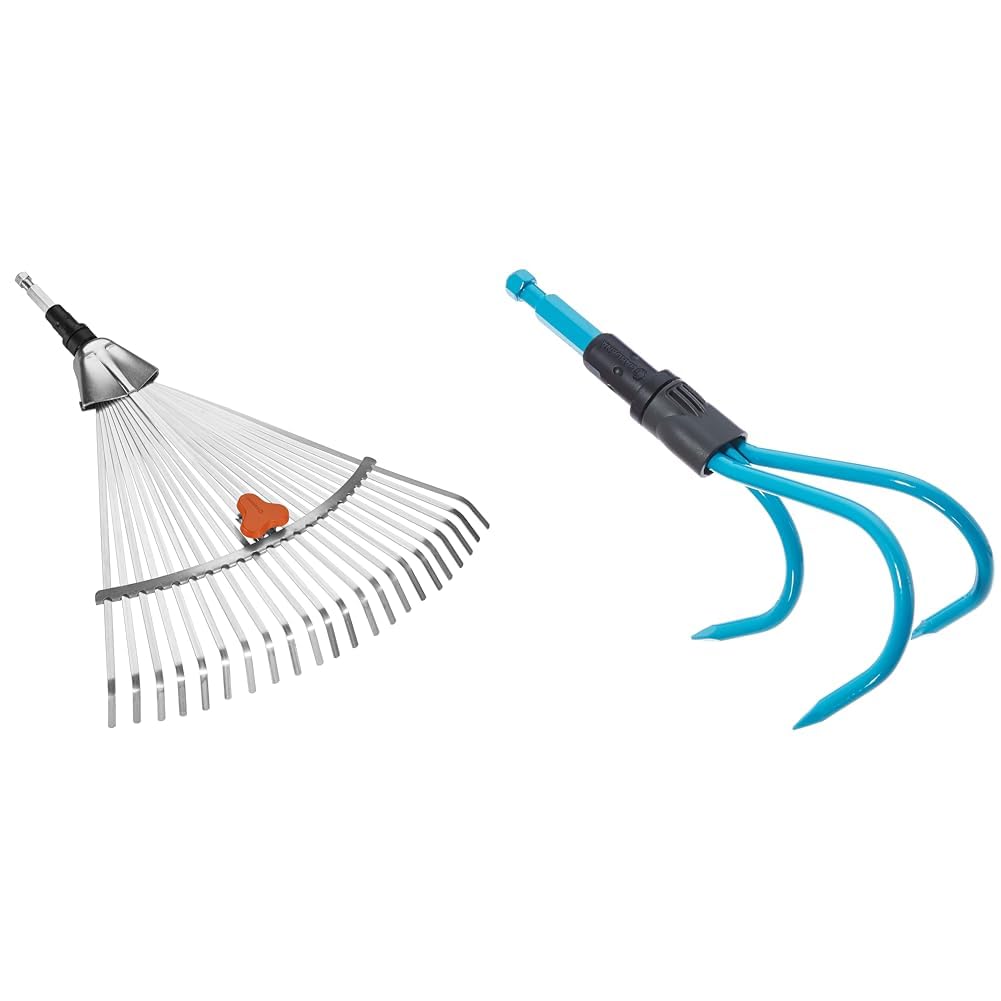 Gardena combisystem-Rechenbesen: Handlicher Zinkenbesen zum Zusammenfegen von Laub und Grasschnitt, mit robusten Kunststoffzinken, Arbeitsbreite 43 cm (3101-20)
